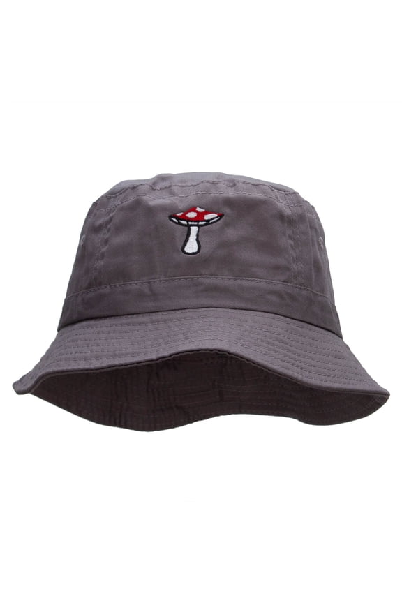 Toadstool Mushroom Embroidered Bucket Hat - Charcoal OSFM