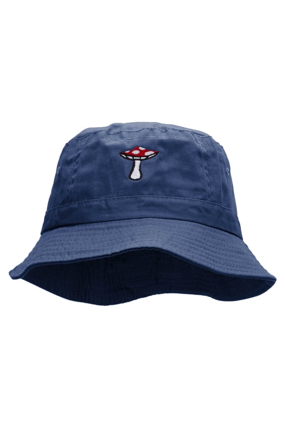 Toadstool Mushroom Embroidered Bucket Hat - Periwinkle OSFM