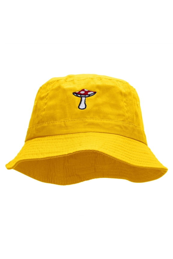 Toadstool Mushroom Embroidered Bucket Hat - Yellow OSFM