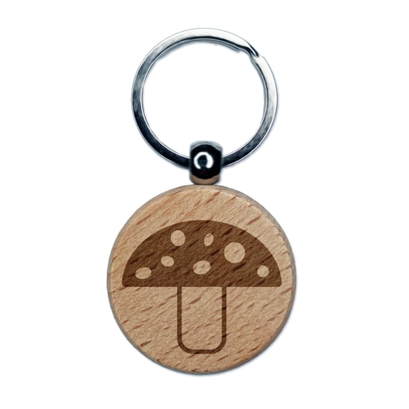 Toadstool Mushroom Round Keychain Charm Tag - Engraved Wood