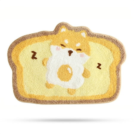 Toast Bathroom Rug, Plush Microfiber Non Slip Bath Mat Water Absorbent Shower Rug Thick Shaggy Floor Mats, Machine Washable, Shiba Inu, 20" x 31"