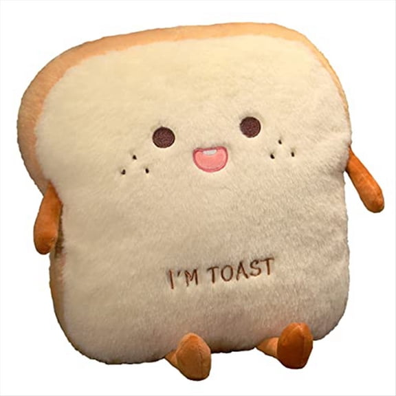 Toast Bread Plush Pillow,Funny Sliced Bread Stuffed Pillow,Adorable Expression Food Plush Nap Pillow with Hand Pocket A