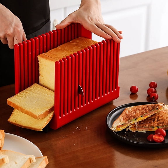 Foldable Bread Slicer for Homemade Bread, Food Grade Plastic Bread Slicing Guide for Toast, Sourdough and Loaves, Red