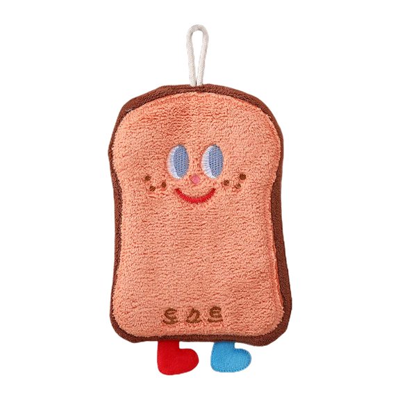 Toast Cartoon Bread Donut Coral Fleece Hand Towel 5.9" x 9.45", Triple‑Layer High‑Density Absorbent Lint‑Free Hanging Loop Towel for Kitchen Sink Guest Restroom Daily Household Use