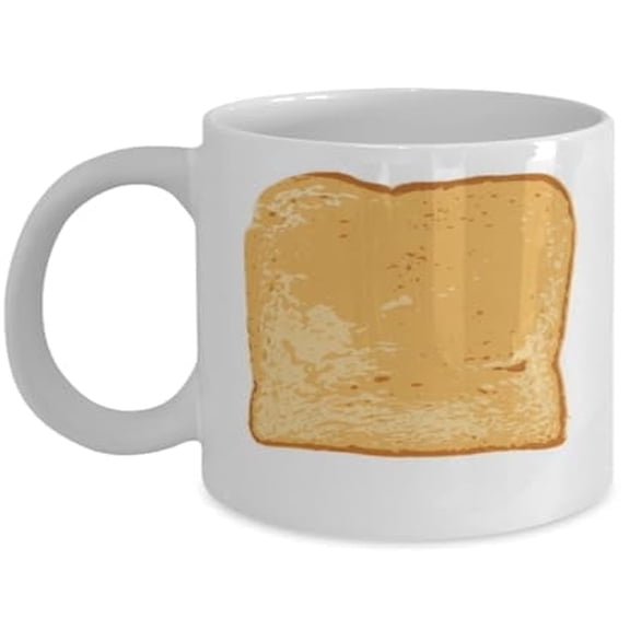 Toast Coffee Mug - Yummy Bread Design, Foodie Gift, White Ceramic Cup Quirky Ideal for Aficionados, Friends, Family, and Colleagues