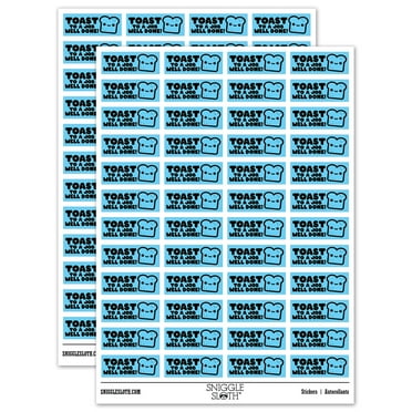 Toast to a Job Well Done Teacher Student School Sticker Set - Light Blue - Gloss Finish - 1.25" Mini