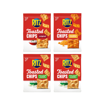 Toasted Chips Variety Pack, Cheddar, Sour Cream and Onion, and Original Crackers, Holiday Party Snacks, Bulk Snacks, Christmas Crackers, 4 Bags