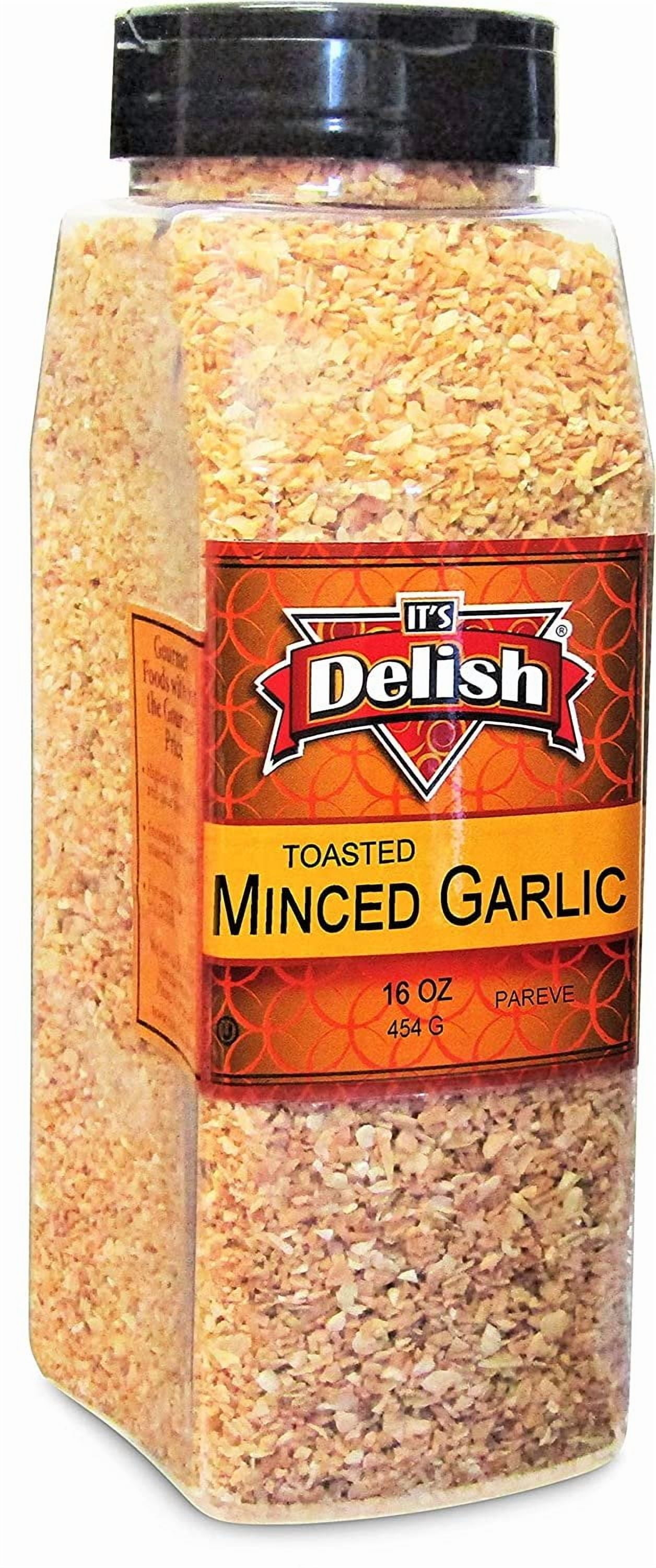 Toasted Minced Garlic by Its Delish, 16 Oz Large Jar  Premium Fresh Dry Roasted Chopped Garlic for Cooking, Baking, Topping  No Preservatives, No Artificial Flavor Added, Certified Kosher