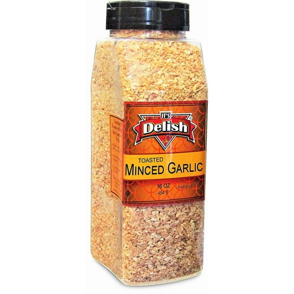Toasted Minced Garlic by Its Delish, 16 Oz Large Jar Premium Fresh Dry Roasted Chopped Garlic for Cooking, Baking, Topping No Preservatives, No Artificial Flavor Added, Certified Kosher