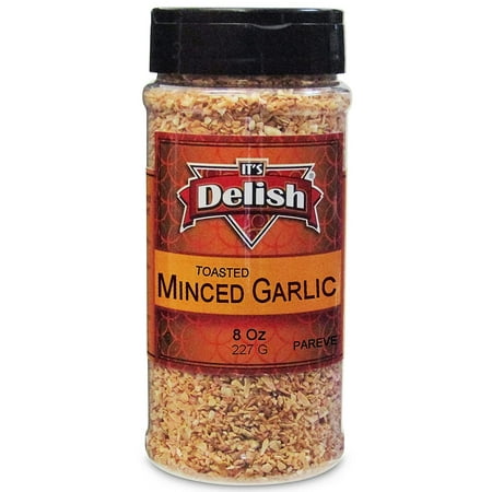 Toasted Minced Garlic by Its Delish, 8 Oz Medium Jar Premium Fresh Dry Roasted Chopped Garlic for Cooking, Baking, Topping No Preservatives, No Artificial Flavor Added, Certified Kosher