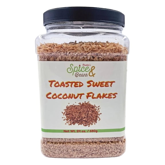 Toasted Sweet Coconut Flakes | 24 oz. Container | by Dasher's Spice & Beans