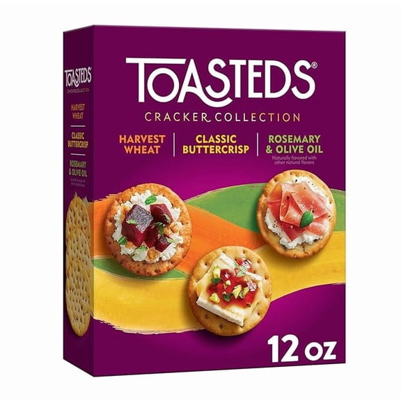 Toasteds Crackers, Cracker Collection, Lunch Snacks, Variety Pack, 12oz Box (1 Box) ( Pack of 2 )