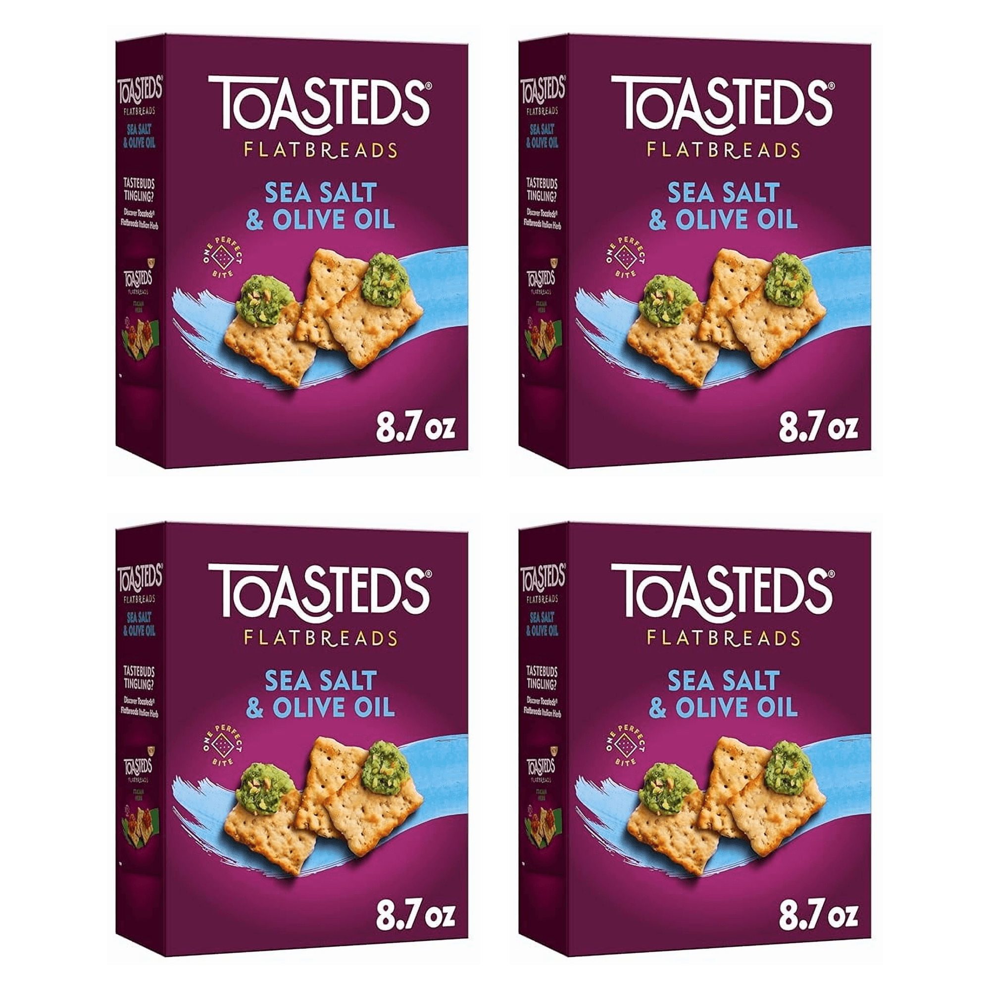 Toasteds Flatbreads Sea Salt and Olive Oil Crackers, Party Snacks, 8.7 oz (Pack of 4)