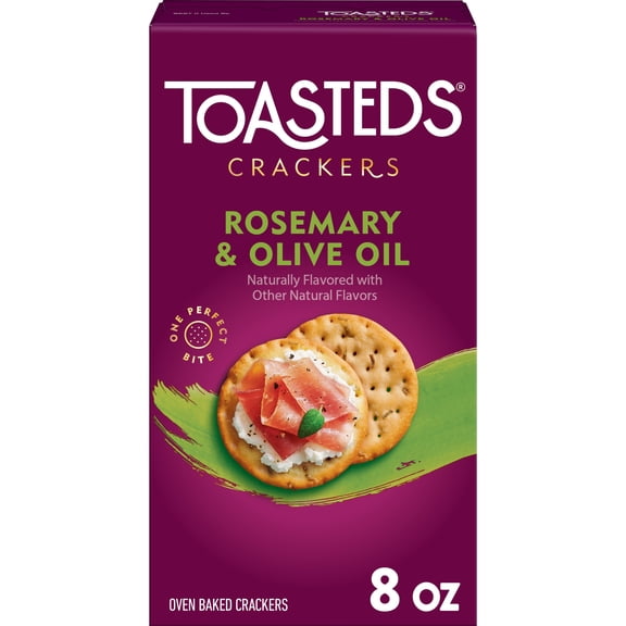 Toasteds Rosemary and Olive Oil Crackers, Party Snacks, 8 oz