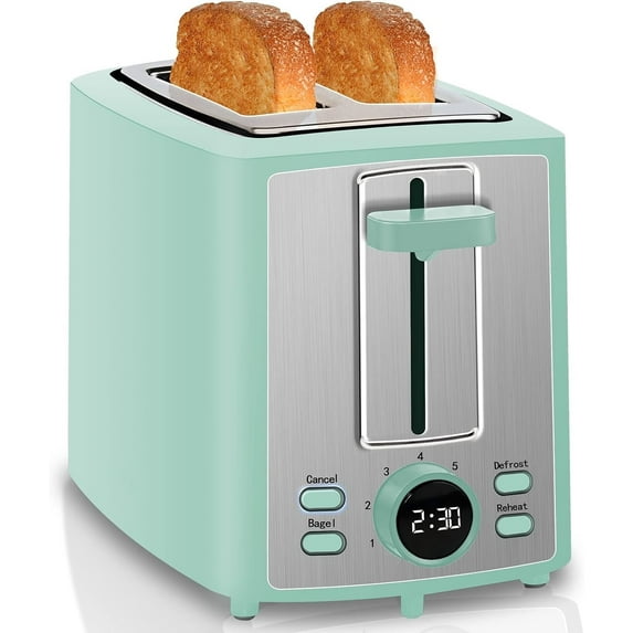 Toaster 2 Slice, Bread Toaster with LCD Display, 7 Shade Settings, 1.4'' Extra Wide Slots Toaster with Cancel, Bagel, Defrost, Reheat Functions, Removable Crumb Tray, 900W, Azure Blue