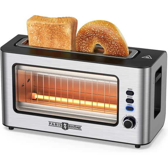 Toaster, 2 Slice Extra Wide Long Slot Retro Toaster with Easy View Window, 6 Browning Levels, Easy to Clean, Auto Shut off, Stainless Steel Silver Toaster for Bagels, Waffles (Silver)