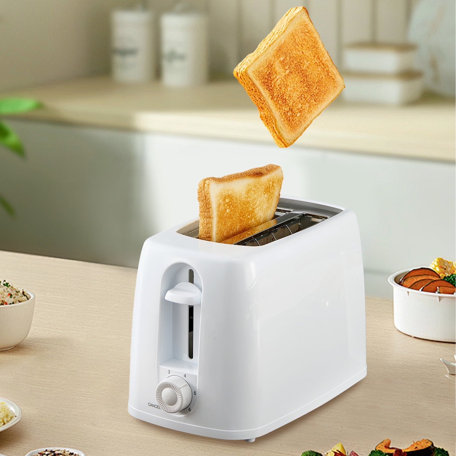 Toaster 2 Slice Extra Wide Slot, 6 Settings Compact Toaster with Removable Crumb Tray, Bagels, Waffles, Specialty Breads, White