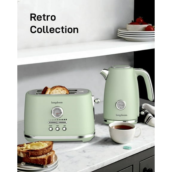 Toaster 2 Slice with Extra Wide Slots & Removable Crumb Tray 6 Browning Options, Auto Shut Off & Frozen Function, Toast Fruit Bread, Bagel & Waffle, Green
