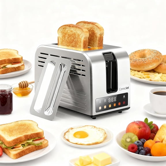 Toaster 2 Slice, Smart Touch Screen Toasters with 6 Browning Levels, Timer, Reheat/Defrost/Cancel, Extra-Wide Slots, Removable Crumb Tray, Auto Pop-up & Anti Jam, Peak 925W, Stainless Steel