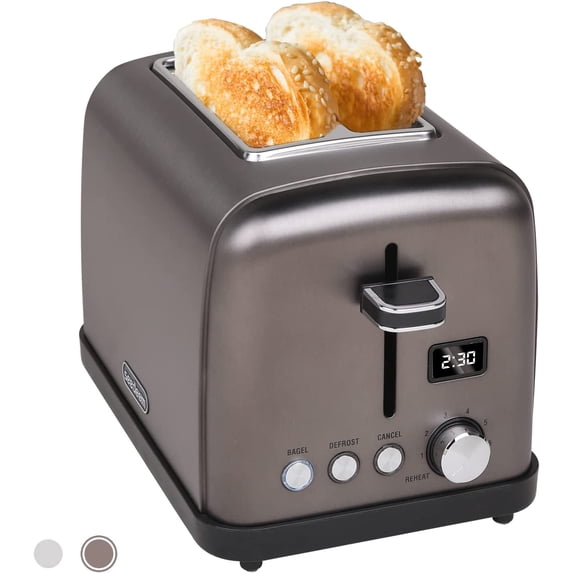Toaster 2 Slice, Stainless Steel Bread Toaster with LCD Display, 7 Shade Settings, 900W, Dark Metallic