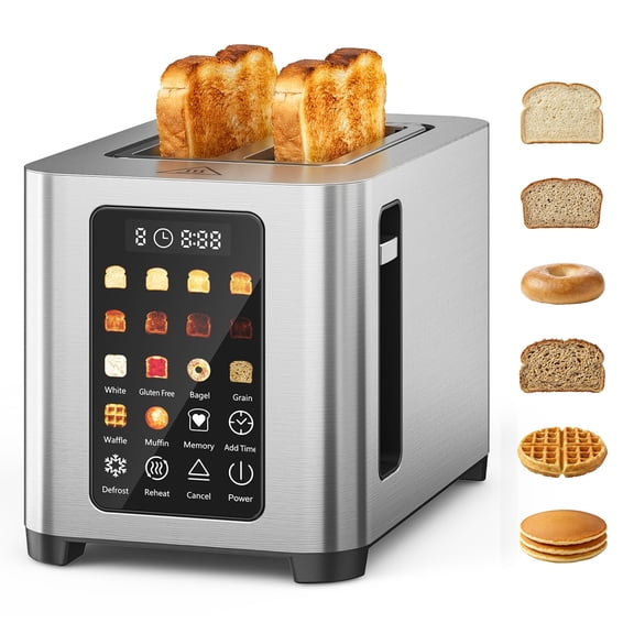 Toaster 2 Slice, 6 Bread Types & 8 Browning Settings, 1.6" Wide Slots for Bagels, Full LED Color Touch Control, Breakfast for Home Kitchen