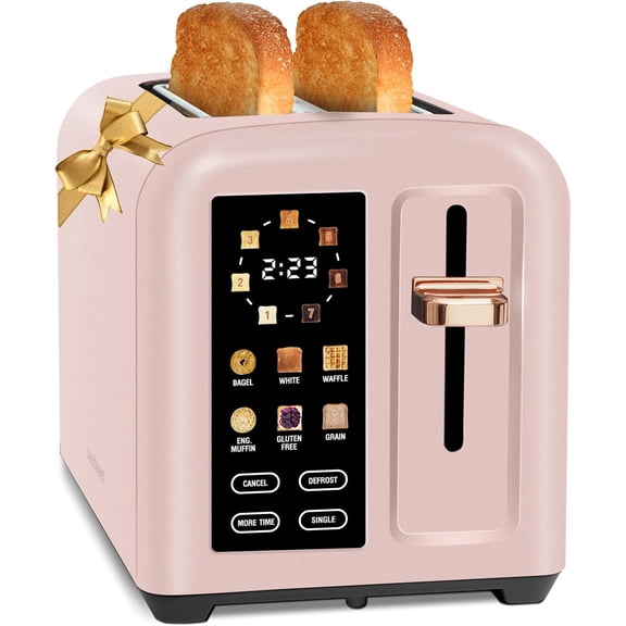 Toaster 2 Slice, Touch Control Stainless Toaster LCD Display, 50%  Heating Speed, 1.4'' Wide Slots,  Timer Functions, Removable Crumb Tray, 1350W,