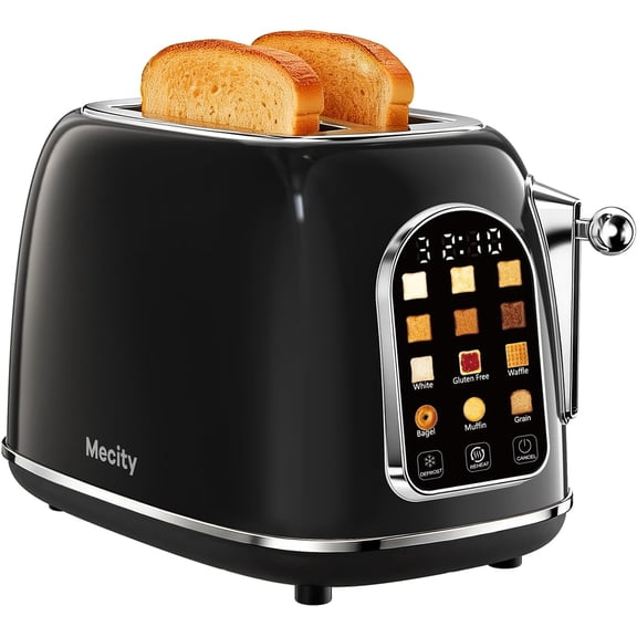 Toaster 2 Slice, Touch Screen Wide Slot Retro Toaster For Breads Bagel Muffin Waffle, House Warming Gift New Home, 120V 825W, Jet Black