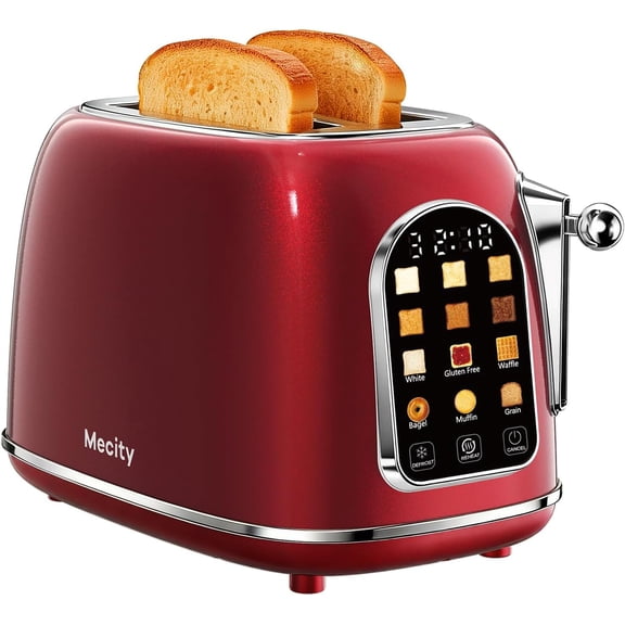 Toaster 2 Slice, Touch Screen Wide Slot Retro Toaster For Breads Bagel Muffin Waffle, House Warming Gift New Home, 120V 825W, Jet Black