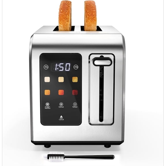 Toaster 2 Slice with Touchscreen, Digital Countdown Timer, Touch Screen Toaster Wide Slot, Full Stainless Steel, Defrost Reheat Cancel, +/-10s Fine-Tune, Removable Crumb Tray, Max 925W