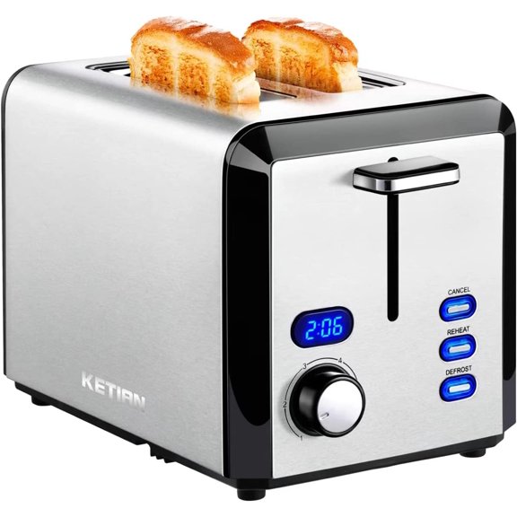 Toaster 2 Slice, Wide Slot Stainless Steel Toaster with 6 Browning Levels, Reheat & Defrost, for Bagel, Toast, Bread, Kitchen Essentials, Removable Crumb Tray (sliver)