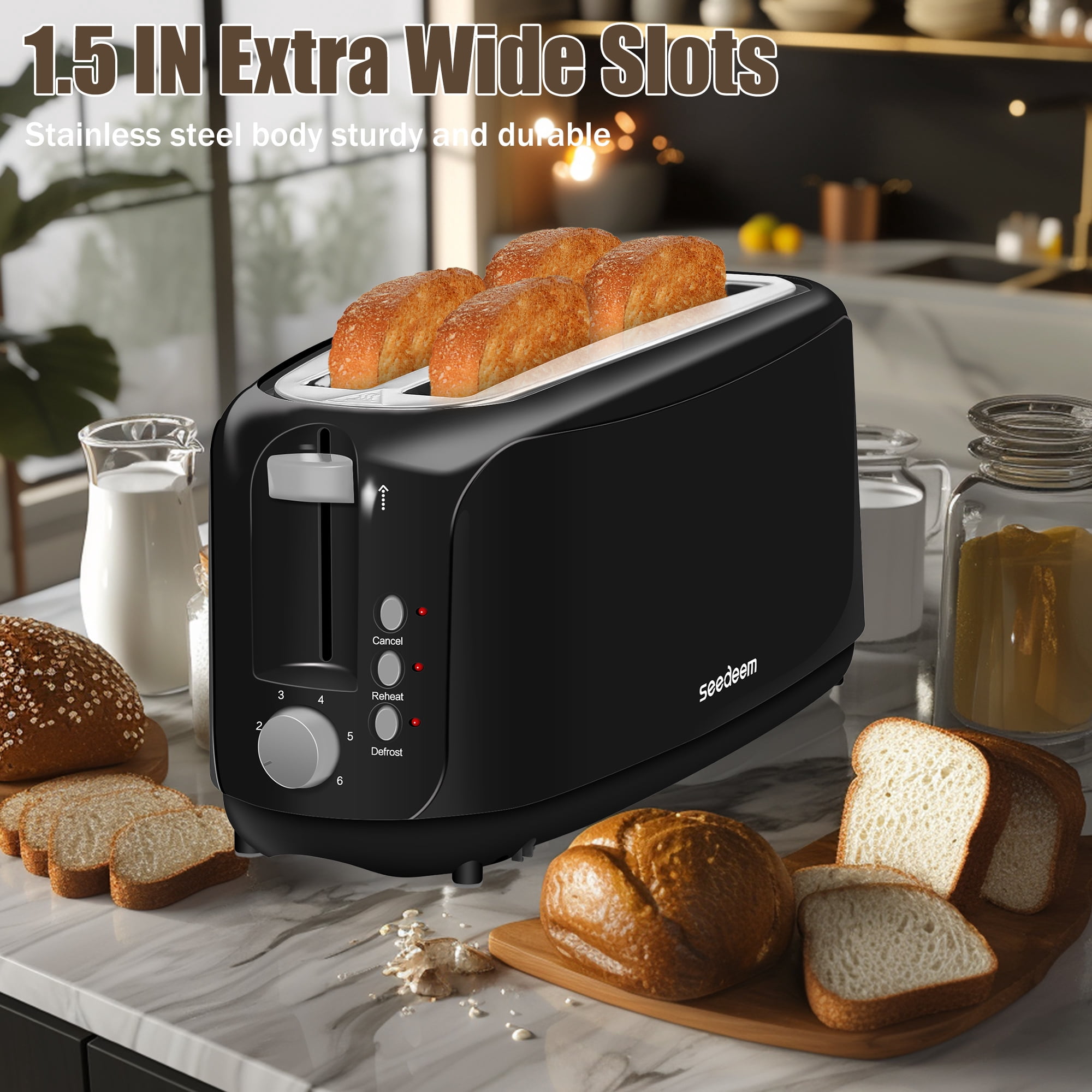 Toaster 4 Slice, Digital Stainless Toaster for Bagel, Defrost, Reheat ...