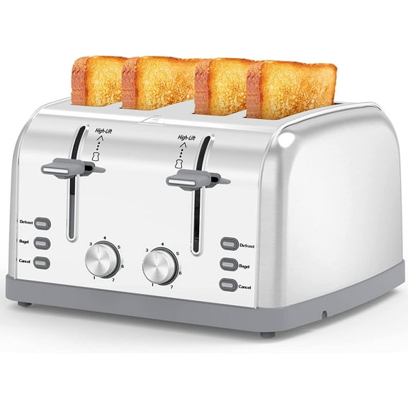 Toaster 4 Slice Retro Stainless Steel,Best Prime 4 Slice Toaster Wide Solt with 7 Shade Settings, Perfect for Waffles, Bagels and More Lainsten T-527