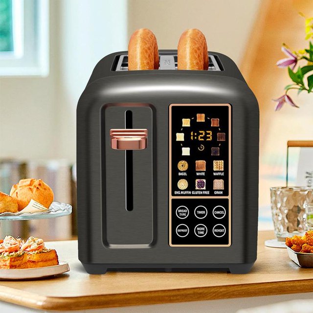 Toaster 4 Slice, Stainless Toaster LCD Display, Touch Buttons, 6 Bread Selection, 7 Shade Settings, 1.4''Wide Slots Toaster Cancel, Defrost, Reheat, Removable Crumb Tray, 1800W Home Kitchen Appliances