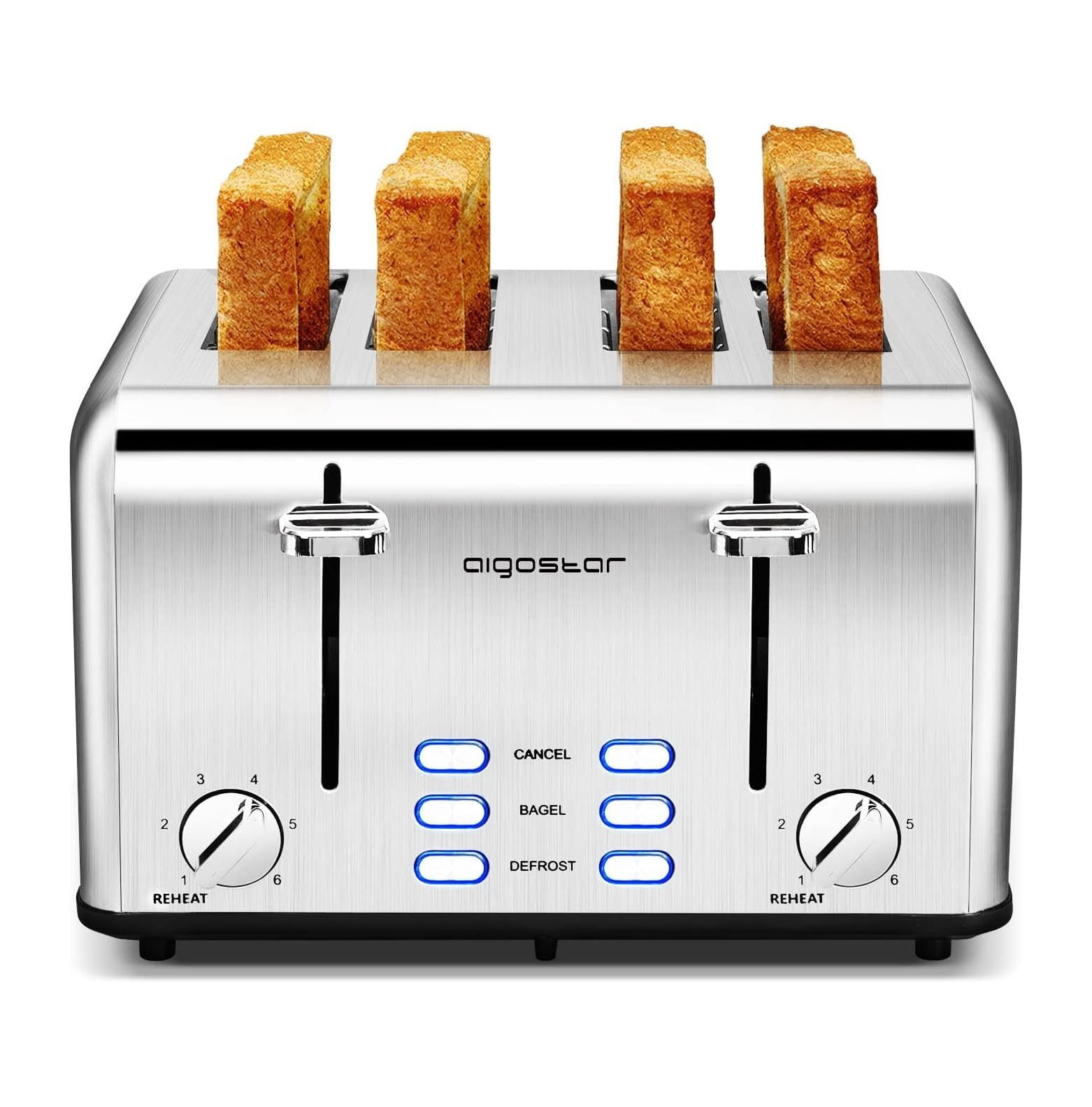 Toaster 4 Slice Wide Slot Stainless Steel Toasters with Bagel, Reheat
