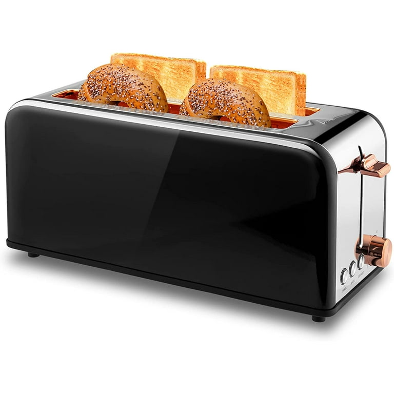 Toaster 4 Slice with Wide Slots, 2 Long Slot Toaster for Bagels Waffles and Toast, 6 Browning Levels, Stainless Steel, Removable Tray, Cancel/Bagel/