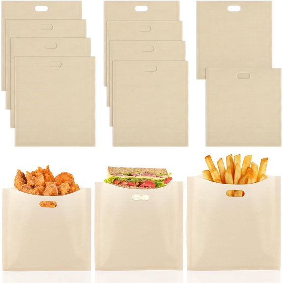 Toaster Bags 10 PCS, 3 Sizes Toaster Bags Reusable, Heat Resistant Non-Stick, Washable Toaster Sleeves Compatible with Toaster Microwave, Great for Grill Cheese Sandwich Toast Panini Snacks