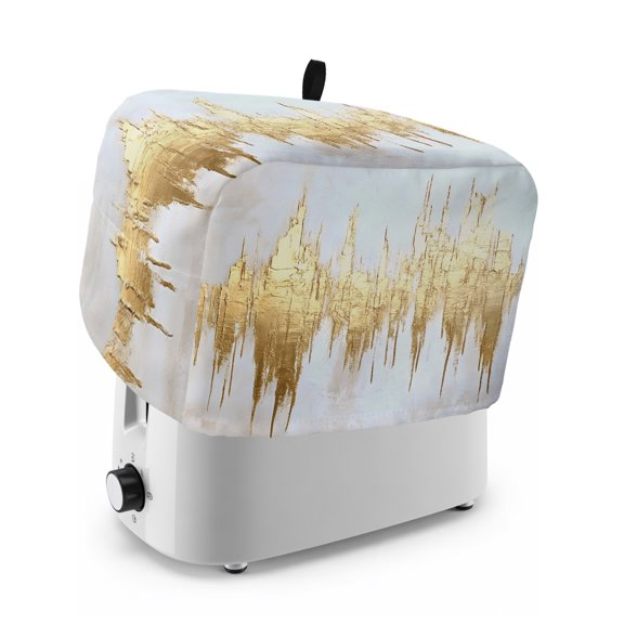 Toaster Cover 2 Slice, Abstract Gold Dustproof Bakeware Oven Protector with Top Hook, Modern Minimalist Art White Gray Ripple Waterproof Small Kitchen Appliance Toasters Dust Cover, 11"x6"x8"