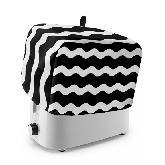 Toaster Cover 2 Slice, Black Ripple Dustproof Bakeware Oven Protector with Top Hook, Simple Black White Waves Aesthetics Waterproof Small Kitchen Appliance Toasters Dust Cover, 11"x6"x8"