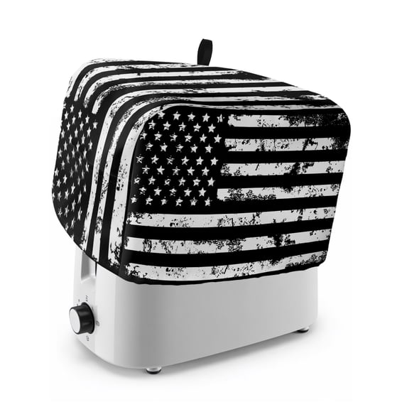 Toaster Cover 2 Slice, Black White Dustproof Bakeware Oven Protector with Top Hook, Retro Stars Stripes Flag Shabby Chic Texture Waterproof Small Kitchen Appliance Toasters Dust Cover, 11"x6"x8"