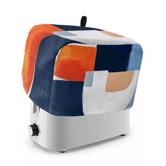 Toaster Cover 2 Slice, Blue Burnt Orange Dustproof Bakeware Oven Protector with Top Hook, Geometric Modern Oil Painting Waterproof Small Kitchen Appliance Toasters Dust Cover, 12"x7.5"x8"