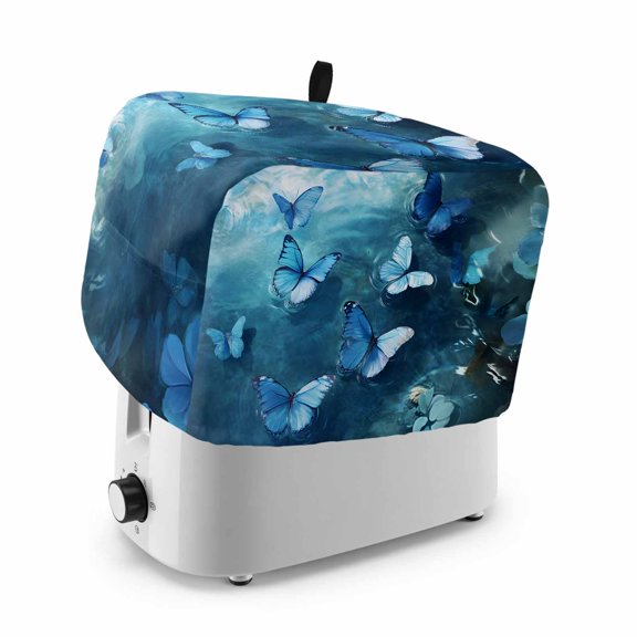 Toaster Cover 2 Slice, Blue Butterfly Dustproof Bakeware Oven Protector with Top Hook, Modern Elegant Water Ripples Waterproof Small Kitchen Appliance Toasters Dust Cover, 12"x7.5"x8"