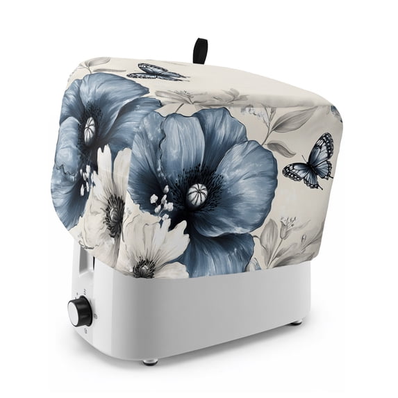 Toaster Cover 2 Slice, Blue Spring Floral Dustproof Bakeware Oven Protector with Top Hook, Botanical Watercolor Butterfly Waterproof Small Kitchen Appliance Toasters Dust Cover, 12"x7.5"x8"