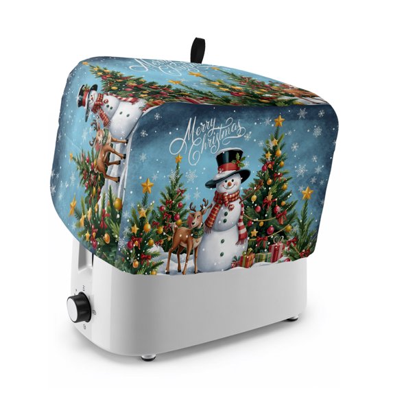 Toaster Cover 2 Slice, Dark Blue Christmas Dustproof Bakeware Oven Protector with Top Hook, Snowman Xmas Tree Snowflake Gifts Elk Waterproof Small Kitchen Appliance Toasters Dust Cover, 12"x7.5"x8"