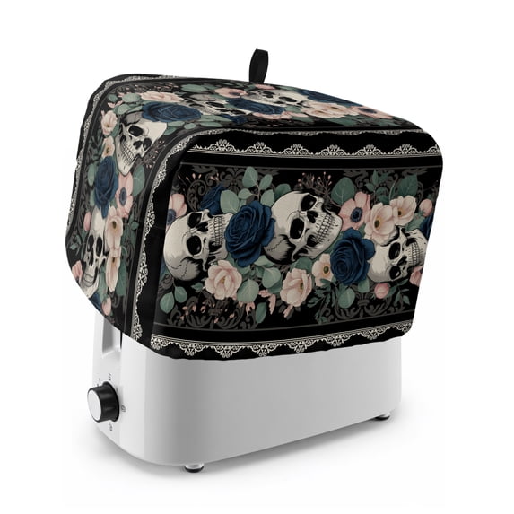 Toaster Cover 2 Slice, Halloween Dustproof Bakeware Oven Protector with Top Hook, Boho Horror Skull Flower Leaf Black Waterproof Small Kitchen Appliance Toasters Dust Cover, 11"x6"x8"