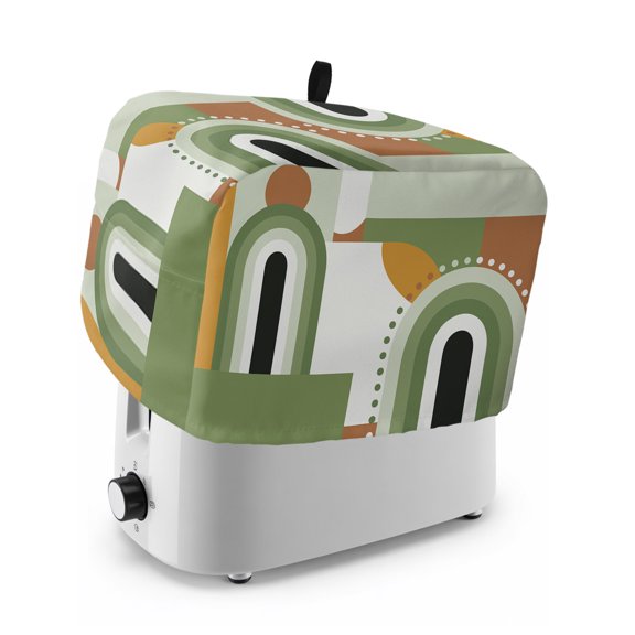 Toaster Cover 2 Slice, Modern, Dustproof Bakeware Oven Protector with Top Hook, Middle Century Abstract Geometric Olive Green Waterproof Small Kitchen Appliance Toasters Dust Cover, 11"x6"x8"