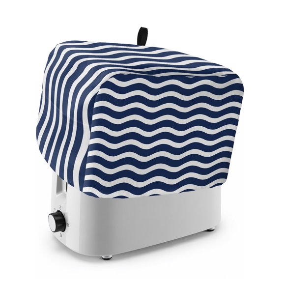 Toaster Cover 2 Slice, Navy Blue Moire Dustproof Bakeware Oven Protector with Top Hook, Water Ripple Stripe Farmhouse Waterproof Small Kitchen Appliance Toasters Dust Cover, 11"x6"x8"