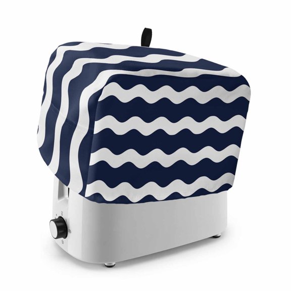 Toaster Cover 2 Slice, Navy Ripple Dustproof Bakeware Oven Protector with Top Hook, Simple Navy White Waves Aesthetics Waterproof Small Kitchen Appliance Toasters Dust Cover, 11"x6"x8"