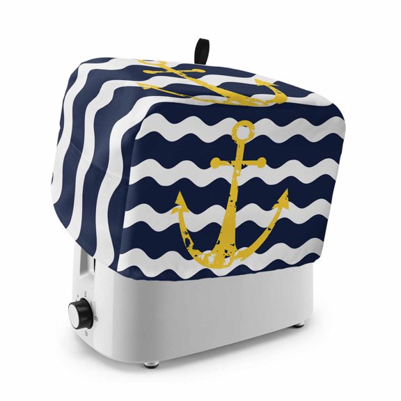 Toaster Cover 2 Slice, Navy Ripple Dustproof Bakeware Oven Protector with Top Hook, Yellow Anchor Navy White Waves Aesthetics Waterproof Small Kitchen Appliance Toasters Dust Cover, 11"x6"x8"