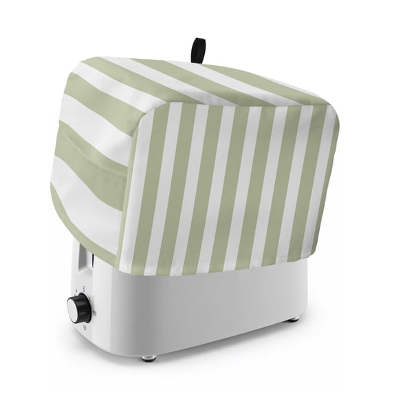 Toaster Cover 2 Slice, Sage Green Striped Dustproof Bakeware Oven Protector with Hook, Modern Farmhouse Sage Green White Stripes Waterproof Small Kitchen Appliance Toasters Dust Cover, 12"x7.5"x8"