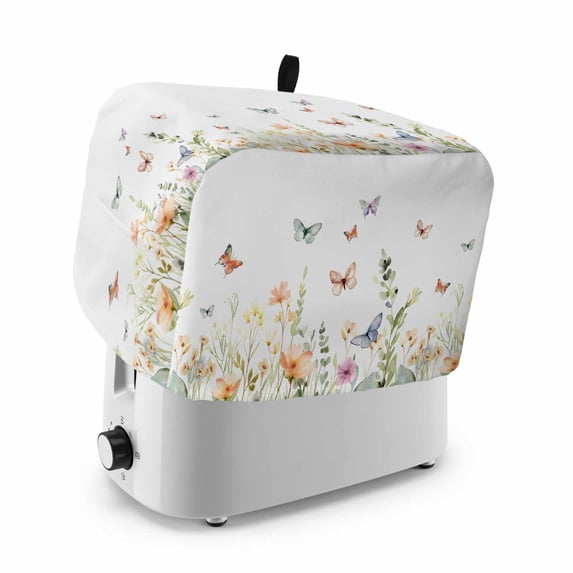 Toaster Cover 2 Slice, Spring Floral Dustproof Bakeware Oven Protector with Top Hook, Butterfly Summer Botanical Watercolor Waterproof Small Kitchen Appliance Toasters Dust Cover, 11"x6"x8"